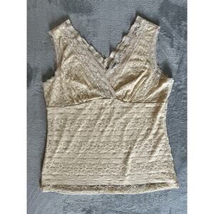 Vintage Y2K Stretchy Lace Tank Top XL Cream Fairy Dainty Romantic Coquette NY Co